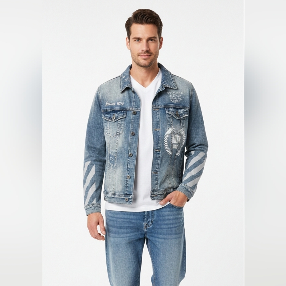 Eternity BC/AD RAD Men's Blue Denim Distressed Jean Jacket Medium